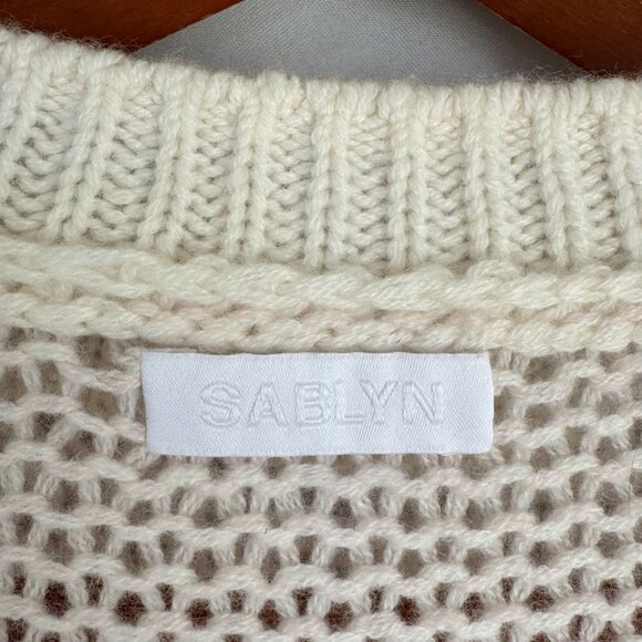 Sablyn 100% Cashmere Loose Open Knit Pink Ivory Stripe Oversized Sweater Small - Picture 10 of 12